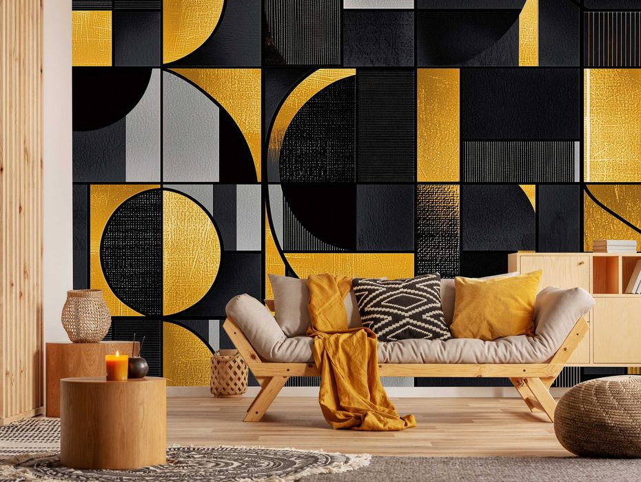 Fototapeta Żółte Czarne Geometryczna Figury Glamour Sztuka 3D + KLEJ