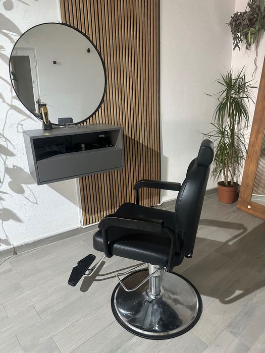 Cadeira barbeiro + bancada + espelho