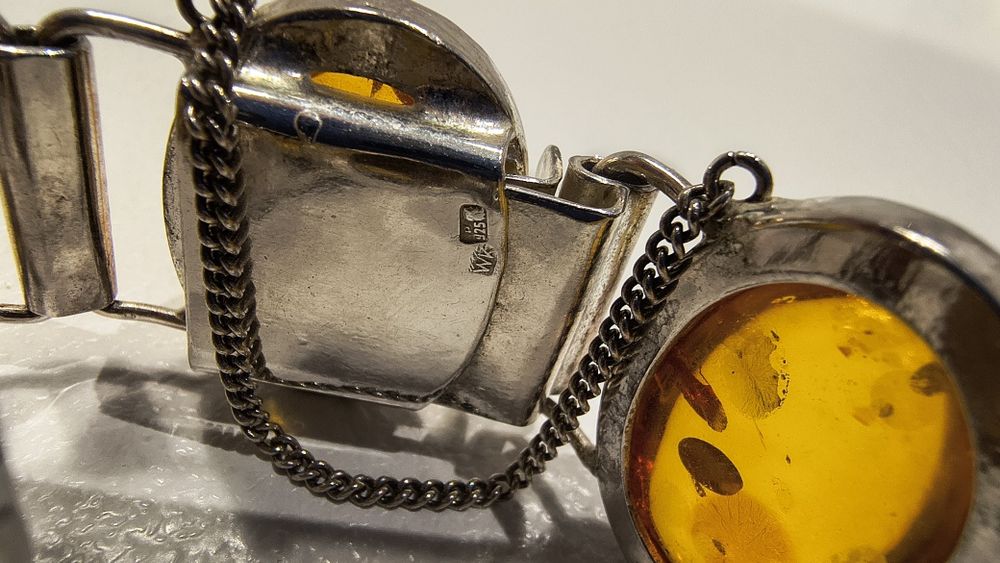 Srebrna bransoleta z bursztynem p.925 48,6 g