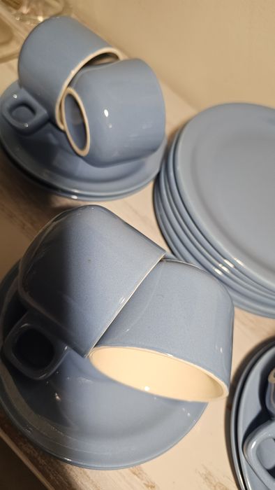 Serwis do kawy/herbaty PRL, błękitny. Design Vintage".