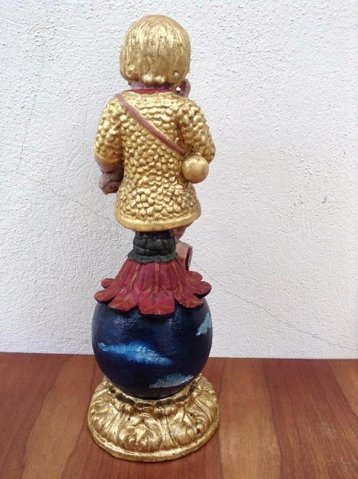 Imagem Menino Jesus Bom Pastor em madeira com pintura + base