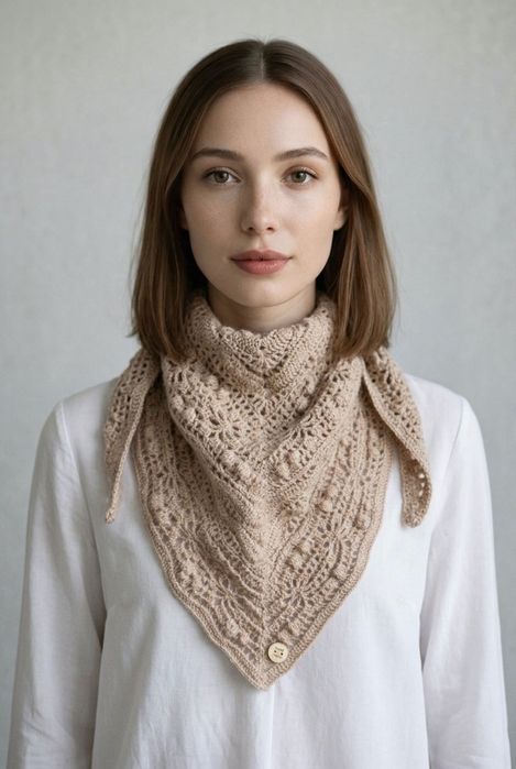 Ciepła apaszka handmade Daisy Chain różowy beż chusta z merino