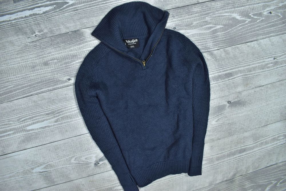 Vikafjell Wełniany Męski Sweter Trekkingowy Zip Neck Xxl