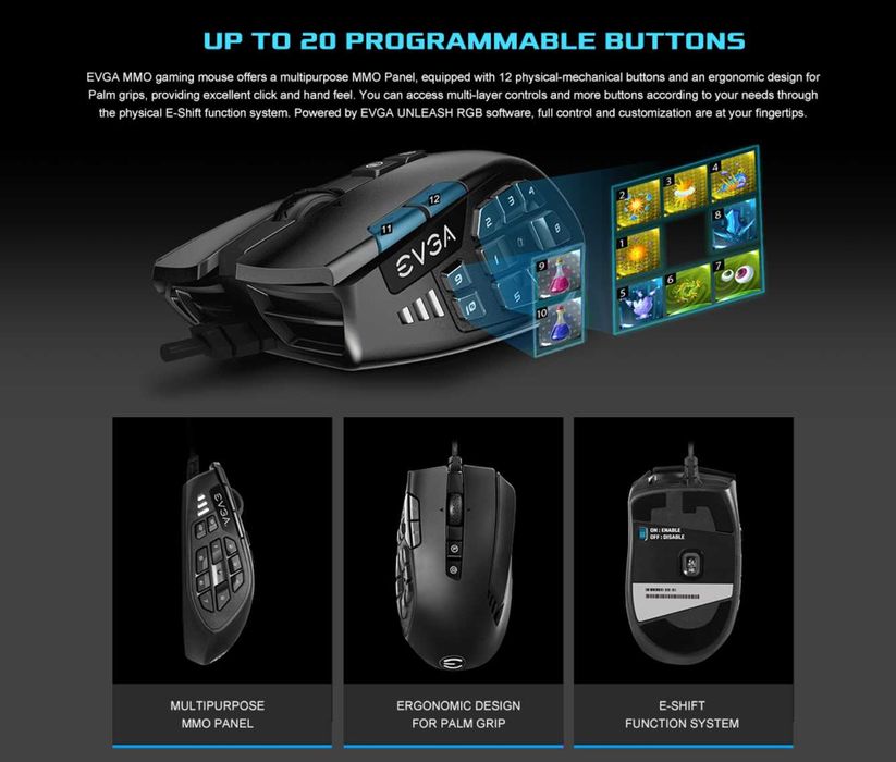 Игровая мышь EVGA X15 MMO Gaming Mouse, 8k, Wired, Black.