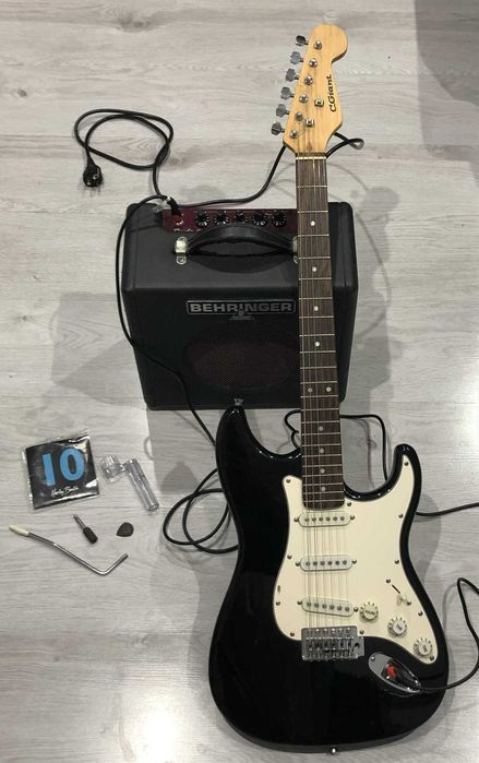 Gitara elektryczna ze wzmacniaczem i dodatkami