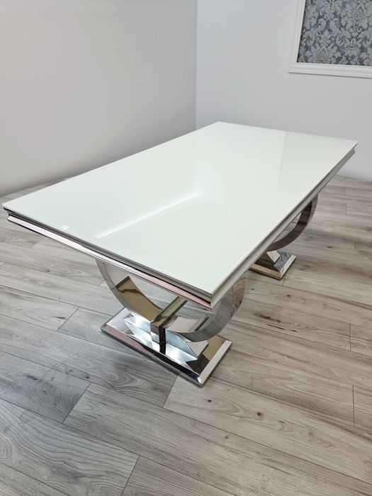 Stół OMEGA 160 × 100 cm – srebrny / biały blat