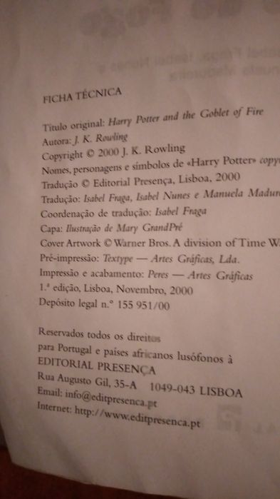 Livro Harry Potter e o Cálice de Fogo
Editorial Presença