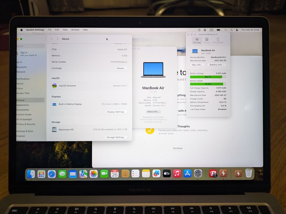 MacBook Air M1, 2021, 8/256 ГБ.