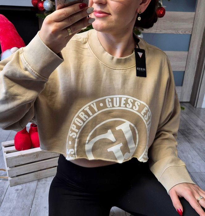 Bluza Guess Krótka Oversize Beżowa M