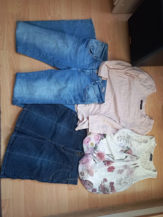 Zestaw Zara paka płaszcz H&M beż bonprix spodnie 38 M Tunika bluza