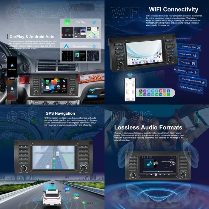 Rádio Android BMW E39 / X5 E53 (CarPlay + Android Auto) 2/64GB GPS Novo