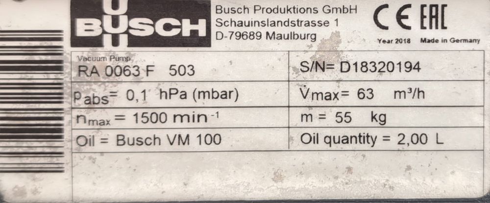 Pompa próżniowa Busch RA 63 , RA 0063 F 503 63 m3/h , CNC