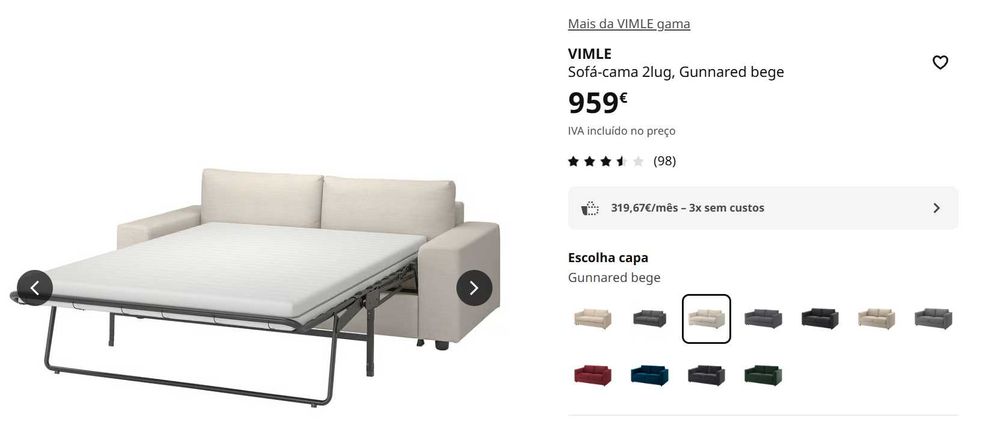 Sofa cama Vilme com colchão Ikea