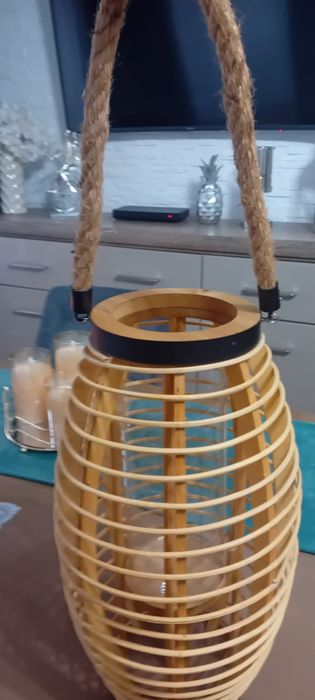 Piękny duży lampion drewniany Boho