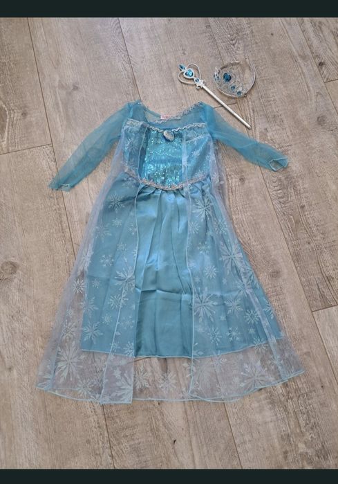 Przebranie, sukienka Elzy+korona+różdżka - rozm 98/104 (110)