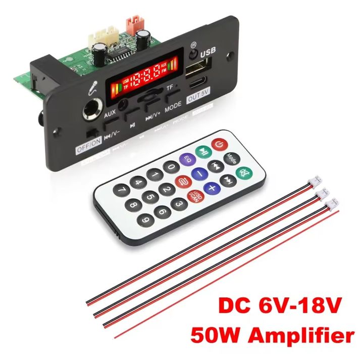 Декодер mp3 плеер Bluetooth 5.0, усилитель 2+25W. Аудио, микрофон ,Fm