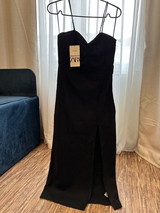 Сарафан плаття сукня S (xs) чорна льон виріз Zara