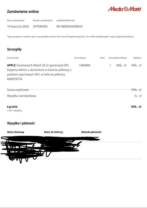 Apple Watch SE 2 (2. gen.) 44mm Północ (Midnight)