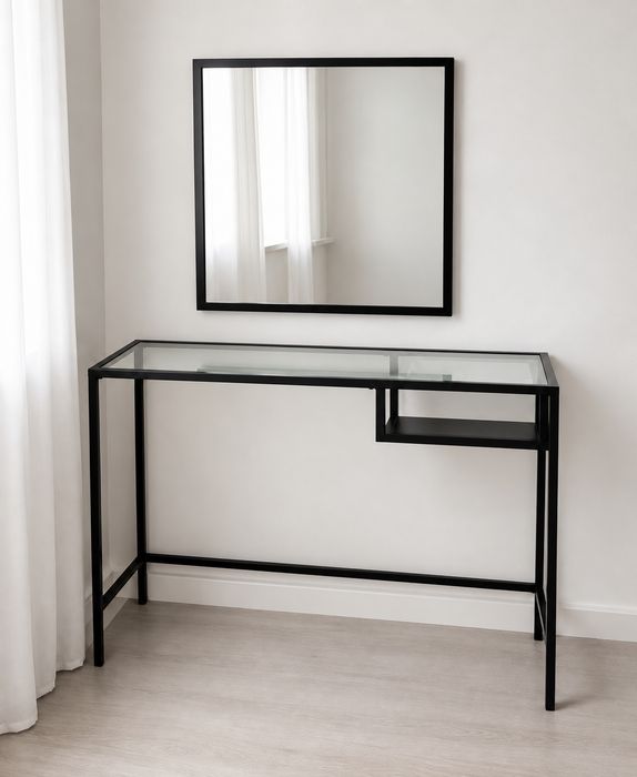 Toaletka / biurko / konsola IKEA VITTSJÖ + lustro – czarna, loft, industrial