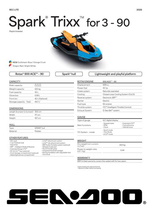 Skuter wodny Sea Doo Spark Trixx 3up 90 iBR Model 2026