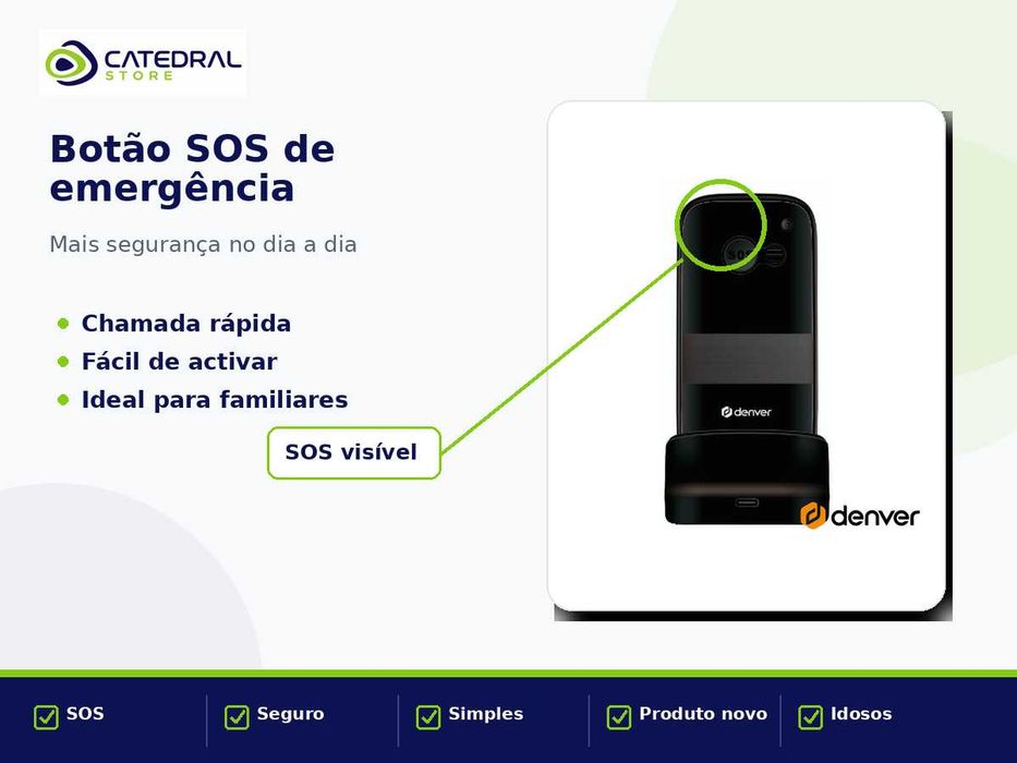 Telemóvel Denver BAS-18500 para Idosos com Botão SOS