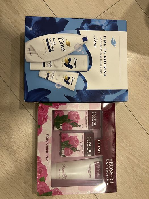 Dwa zestawy kosmetykow dove & rose oil