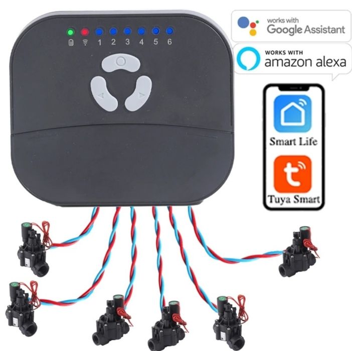 Sistema de rega automático com 6 sectores controlo no telemóvel.