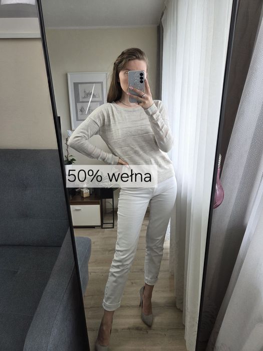 Wełniany lekki sweterek Ann Taylor LOFT 50% wełna wool jesień autumn fall light minimalist classic daily