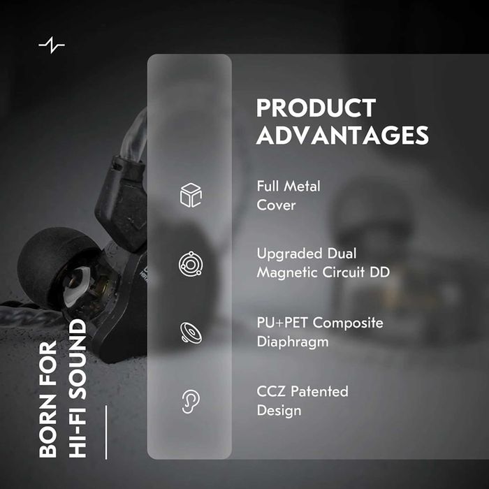 ‼️ CCZ DC02 Solo (Black, mic) - динамические IEM's наушники (1DD Dual)