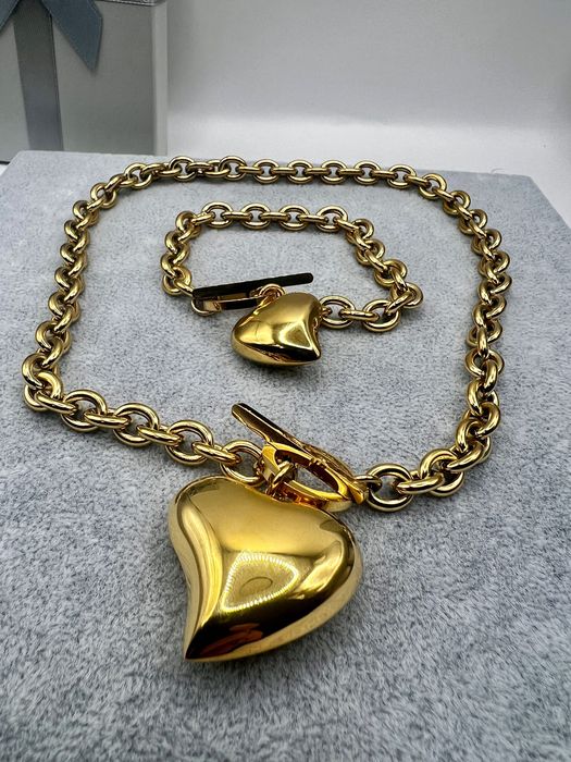 Conjunto Colar e Pulseira de Titânio - Coração Bombée