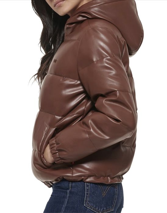 M L 46 48 Levis пуховик куртка парка шкіряна коричневая женская жіноча