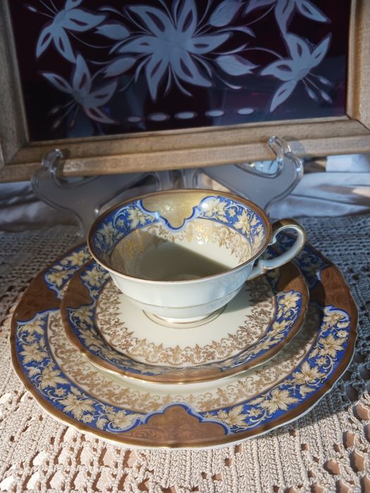 Ręcznie malowane trio filizanka zestaw sniadaniowy