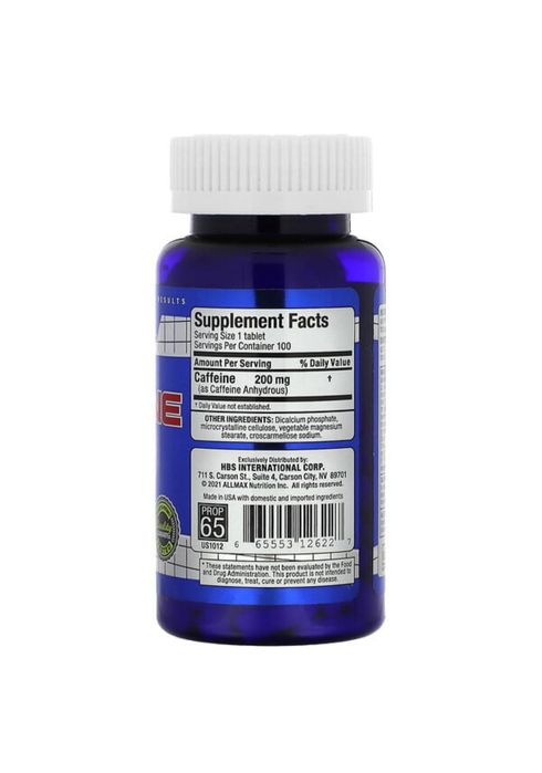 ALLMAX Caffeine, Кофеїн Кофеин 200 мг, 100 табл.