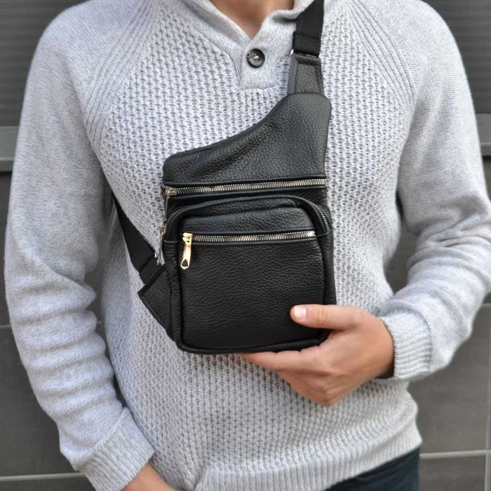 Шкіряна сумка слінг з натуральної шкіри, кроссбоді месенджер чоловічий