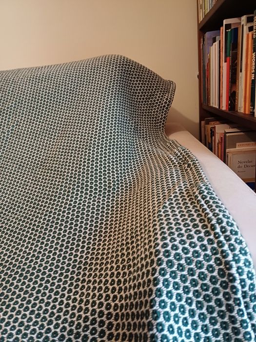 Manta/Colcha com padrão vintage verde e branco (200x162 cm) - NOVA