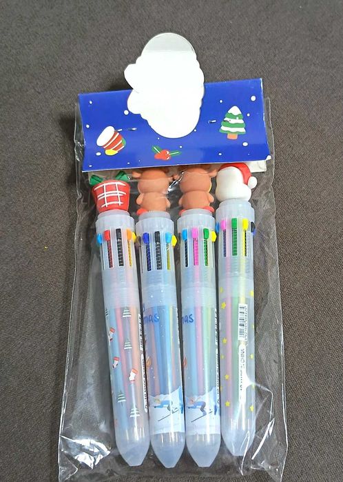 Esferográficas de Natal coloridas. ( 1 conjunto com 4 unidades)