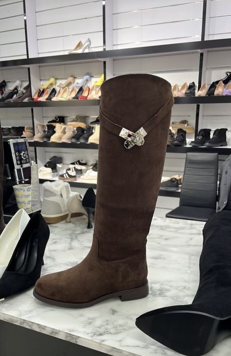 Жіночі чорні чоботи труби, Єрмес,осінні сапоги,  взуття,ботфорд