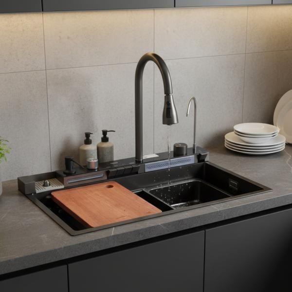 Мойка для кухни + смеситель Platinum Handmade "Водопад" ТР6532