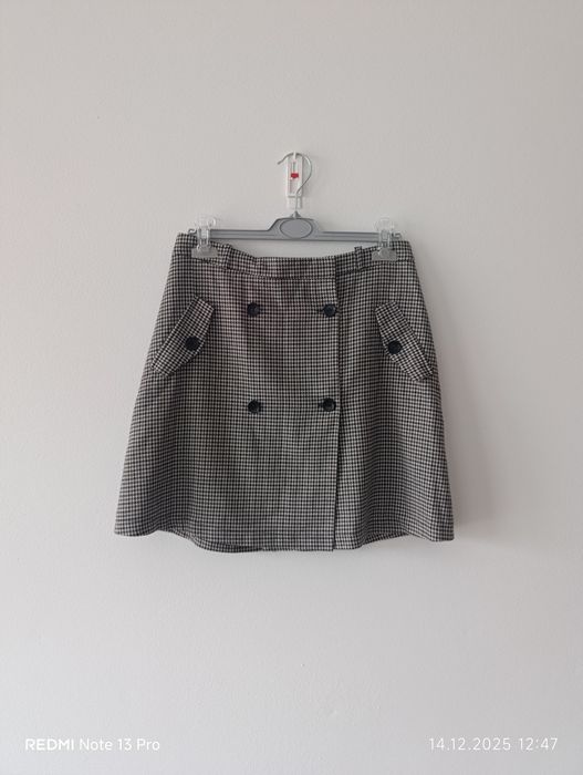 Zapinana spódniczka mini, pepitka, rozpinana, krata, uczennica, Mohito