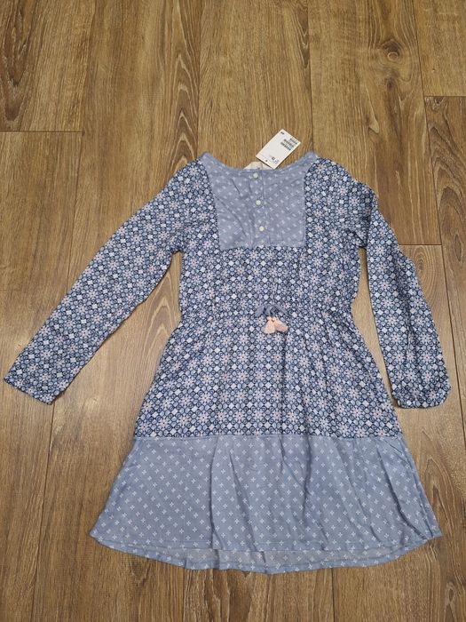 Zwiewna sukienka na długi rękaw H&M rozm.128 wiek 7-8lat NOWA