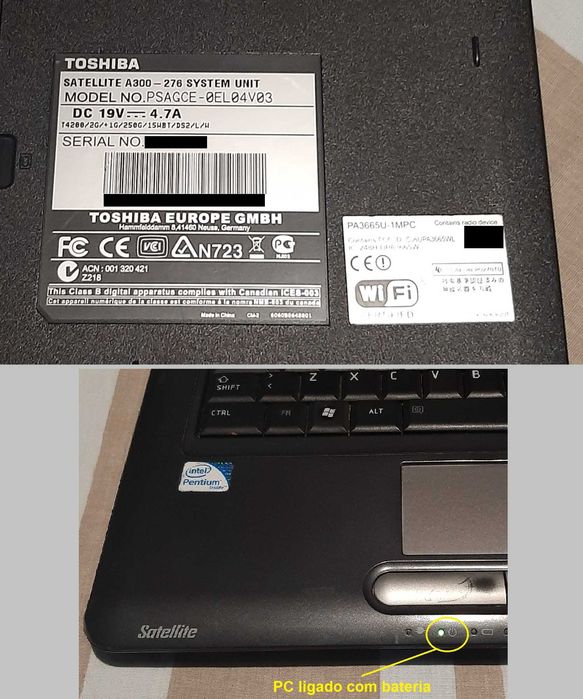 2 portáteis Acer e Toshiba (para reparação)