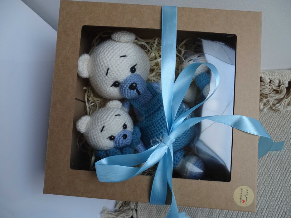 Miś na szydełku + grzechotka + zawieszka do smoczka - HANDMADE