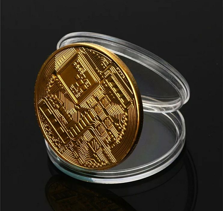 Сувенирная монета Биткоин коллекционный золотого цвета подарок Bitcoin