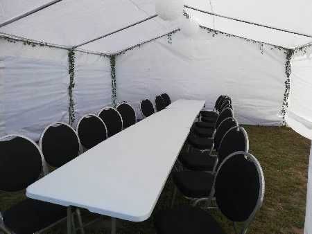 wynajem krzesła bankietowe, stoły cateringowe 180/75, zastawa