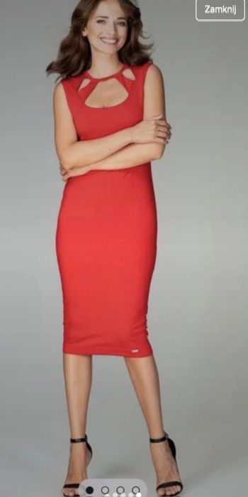 Elegancka czerwona sukienka na wesele,  marki Lenitif 36 S