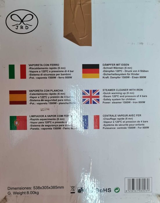 Vaporeta JRD com prancha - Máquina limpeza a vapor e ferro engomar