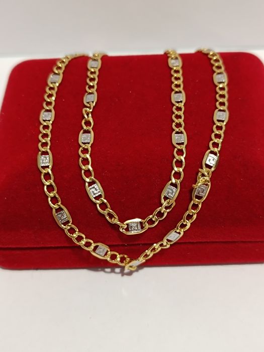 Złoty łańcuszek Pancerka ze wzorem greckim długość 60cm, złoto 585