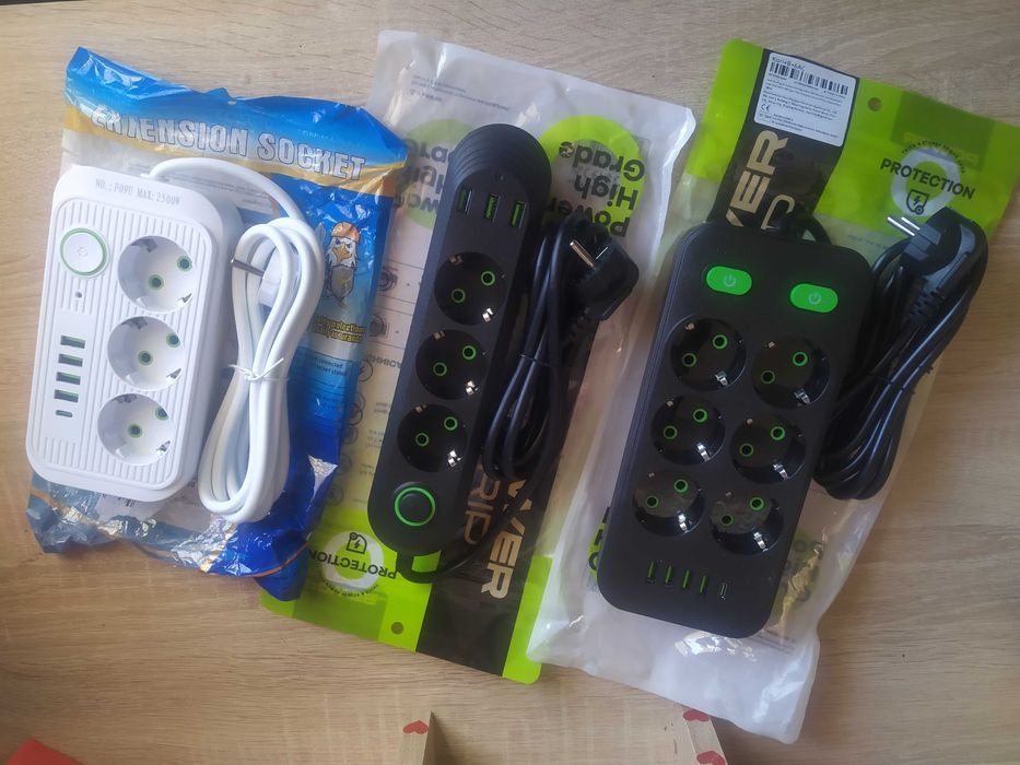 Мережевий фільтр, подовжувач 3/6 розеток, 2 м, 2500 Вт, Сетевой фильтр