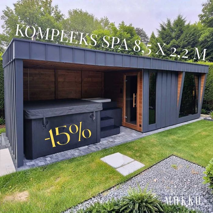 Domek SPA 2,4x10 m | Sauna + Jacuzzi + Prysznic + WC | Producent