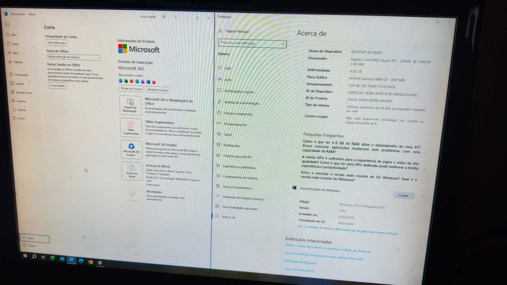 PC Desktop Q9400 SSD 250GB Nvidia Geforce 9800GT  Windows e Office 365